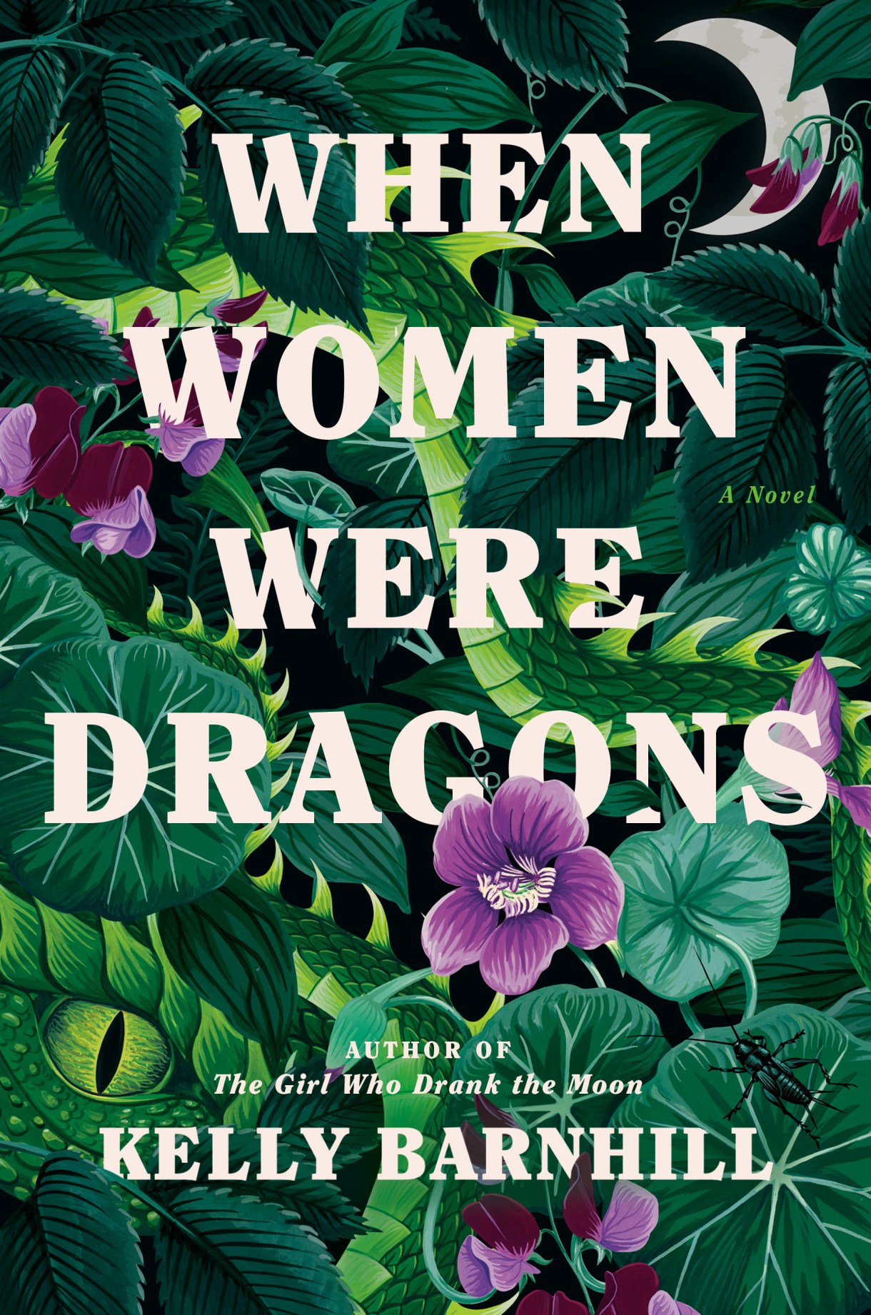 the cover of when women were dragons has purple flowers on it with a drafgon subtely illustrated among the greenery