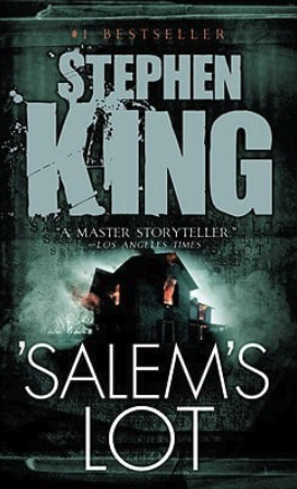 the cover of salem's lot showing a spooky house with flames coming out of its windows