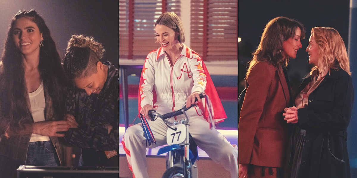 Episode 309: Alice zooming around on her scooter, Dani and Sophie laughing, Bette and TIna embracing