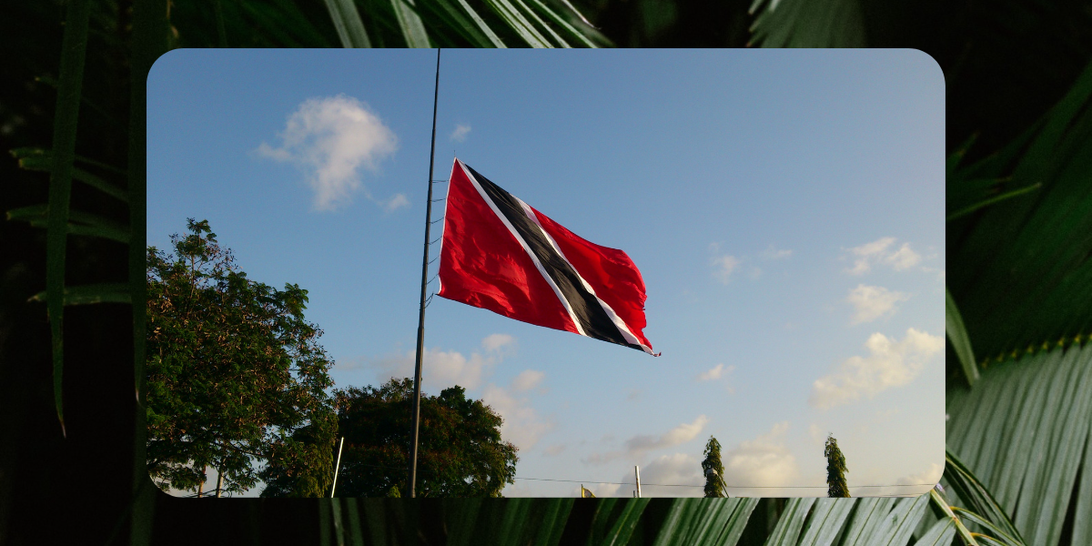 The flag of Trinidad and Tobago waving in the wind.