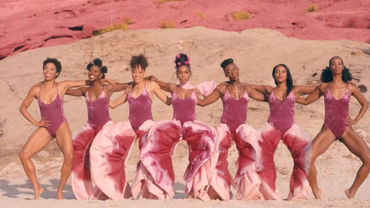 Janelle Monaé and her background dancers in the Pynk music video wearing the iconic "vagina pants"