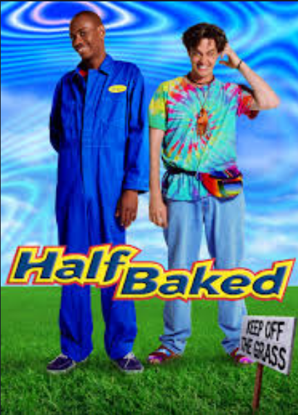 the cover of half baked shows two stoners against a swirling background