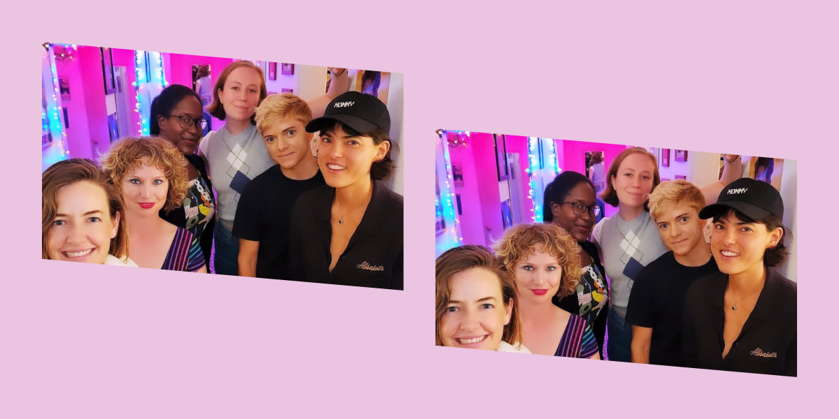 Mae Martin with Hannah Einbinder, Naomi Ekperigin, Stephanie Allynne, Alana Johnston, and Miya Folick