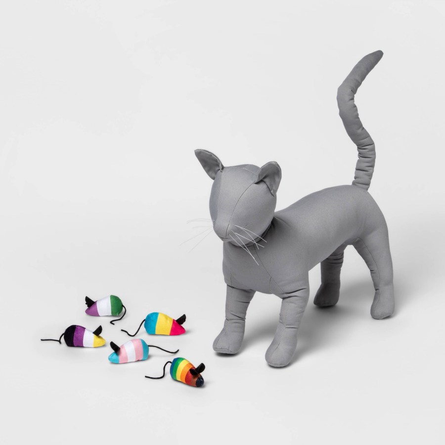 target pride 2023 merch drop: Catnip mice in the colors of various pride flags.