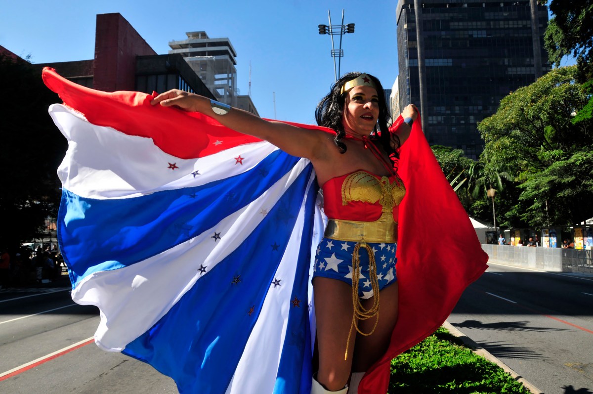 The Sao Paulo Pride Parade on Avenida Paulista in Sao Paulo, Brazil, on Sunday, June 11, 2023. Sao Paulo hosts one of the largest annual Pride events in the world, regularly seeing millions of people celebrating and parading down the city's main thoroughfare. (Photo by Cris Faga/NurPhoto via Getty Images)