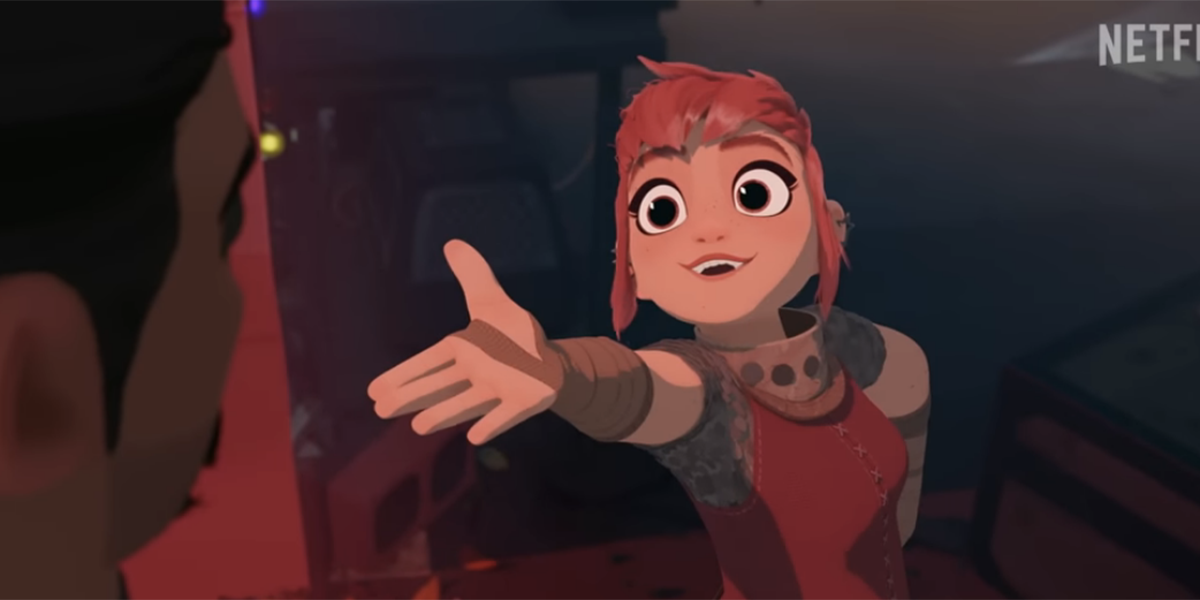 Nimona holds out her hand to the screen in the trailer for Netflix's adaptation of ND Stevenson's graphic novel