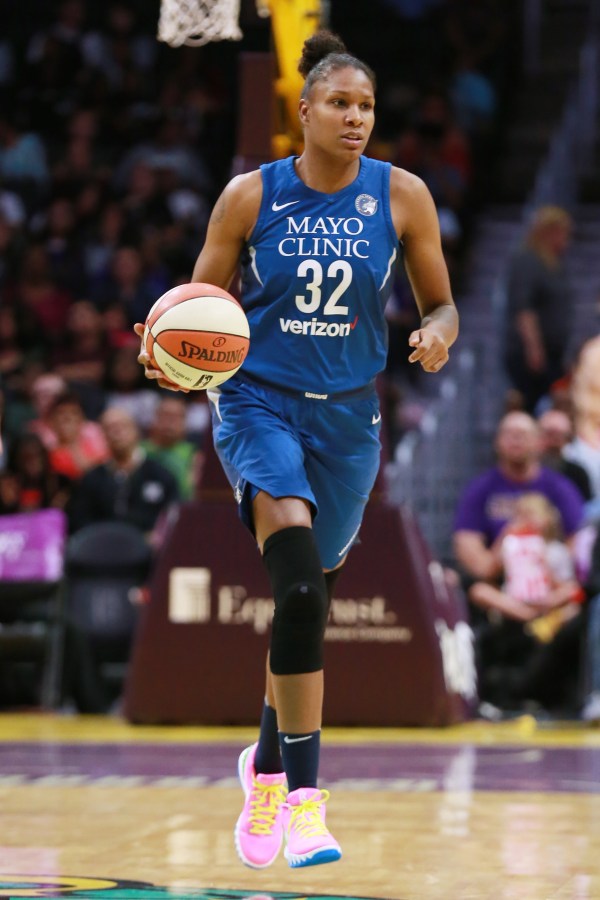 LOS ANGELES, CA - JUNE 03: Rebekkah Brunson #32 of the Minnesota Lynx handles the ball against the Los Angeles Sparks during a WNBA basketball game at Staples Center on June 3, 2018 in Los Angeles, California. (Photo by Leon Bennett/Getty Images)