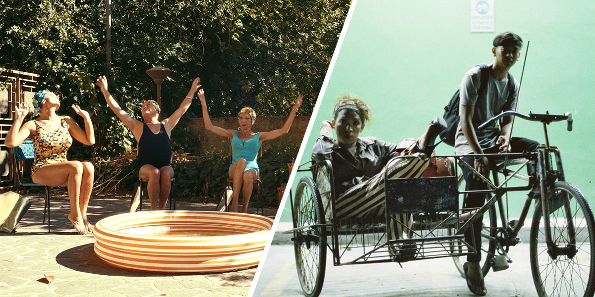 Trans women sit joyfully around an outdoor kiddie pool //