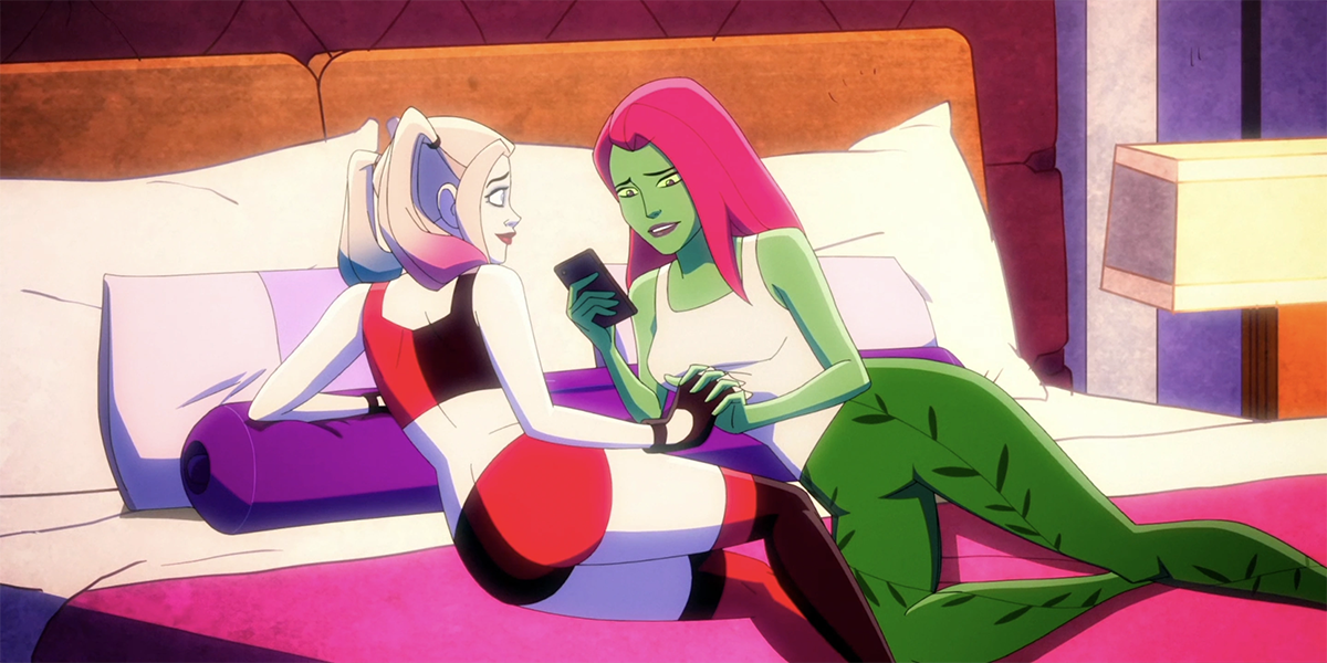 Harley and Ivy lay together in bed in Harley Quinn season 4