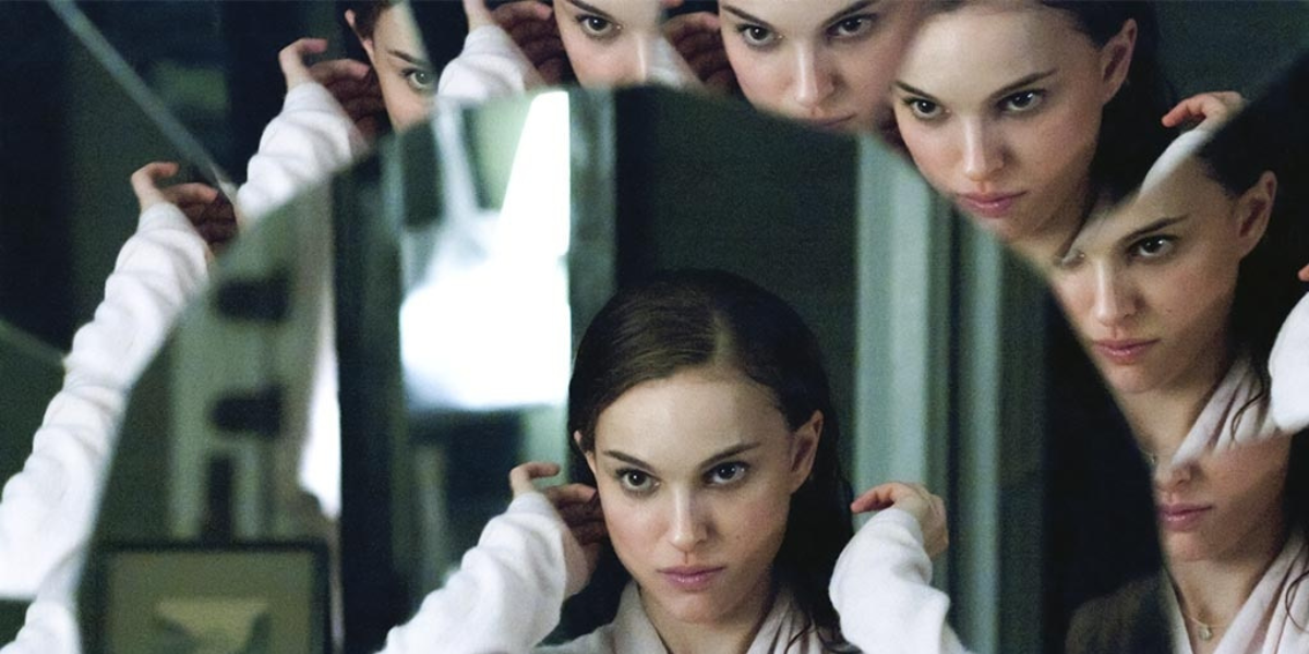 Nina Sayers in Black Swan looks into a mirror and has many reflections looking back