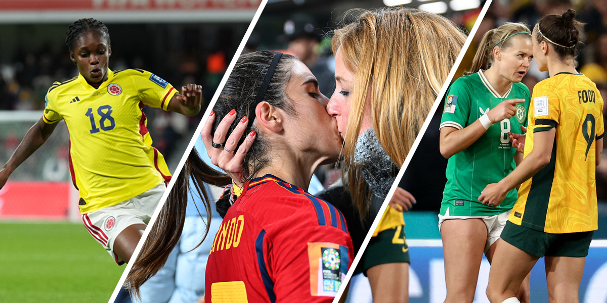 Linda Caicedo dribbles a soccer ball, Alba Redondo snogs girlfriend in crowd,