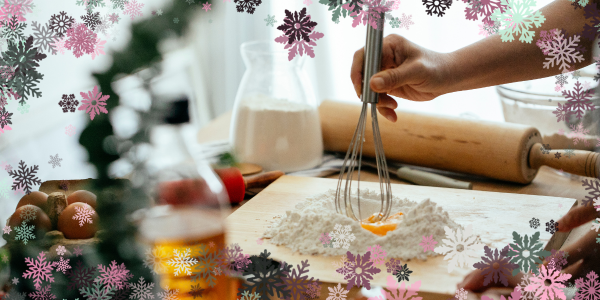 whisking an egg into flour