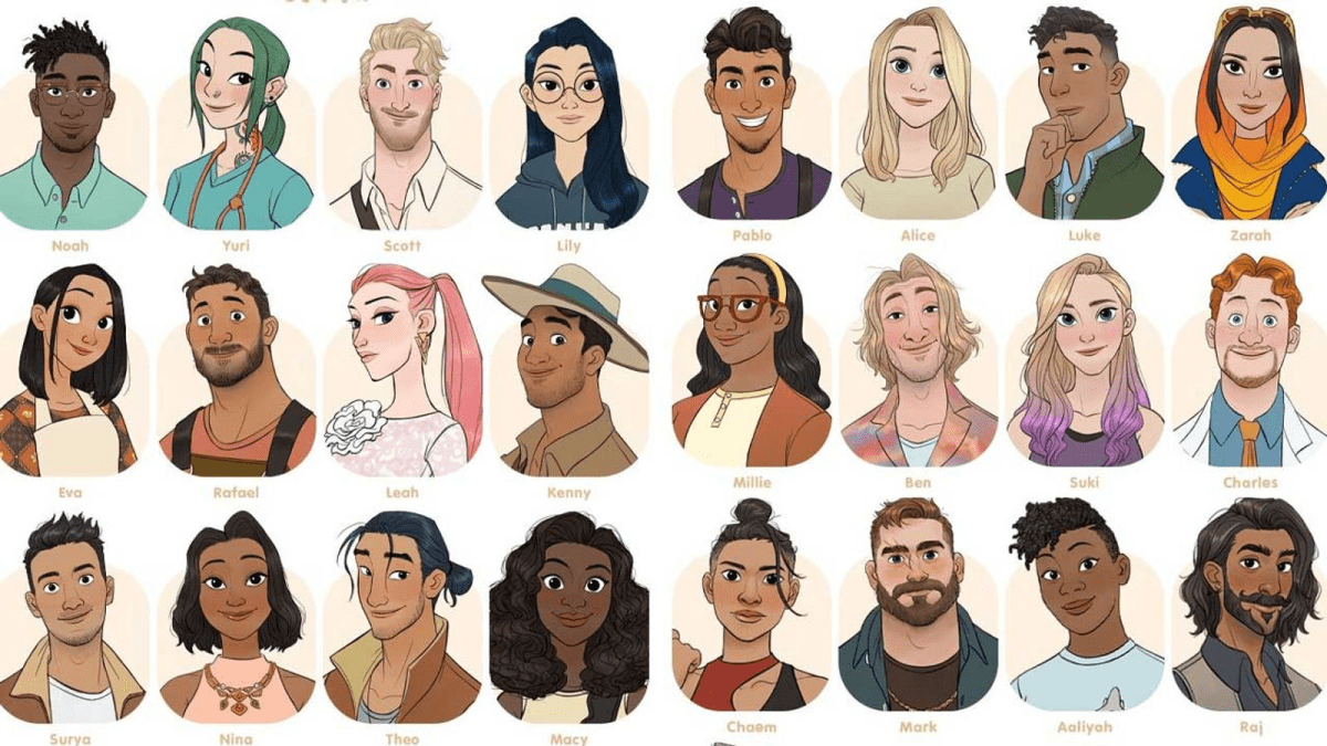 Screenshot of every romanceable NPC from Coral Island 