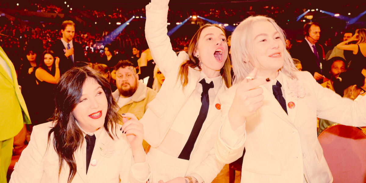 LOS ANGELES, CALIFORNIA - FEBRUARY 04: (L-R) Lucy Dacusm, Julien Baker and Phoebe Bridgers of Boygenius attend the 66th GRAMMY Awards at Crypto.com Arena on February 04, 2024 in Los Angeles, California. (Photo by Johnny Nunez/Getty Images for The Recording Academy)