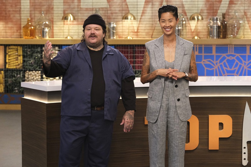 TOP CHEF -- "Chaos Cuisine" Episode 2106 -- Pictured: (l-r) Matty Matheson, Kristen Kish -- (Photo by: David Moir/Bravo)