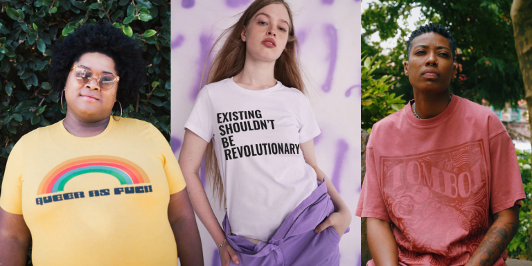 three different pride t-shirts