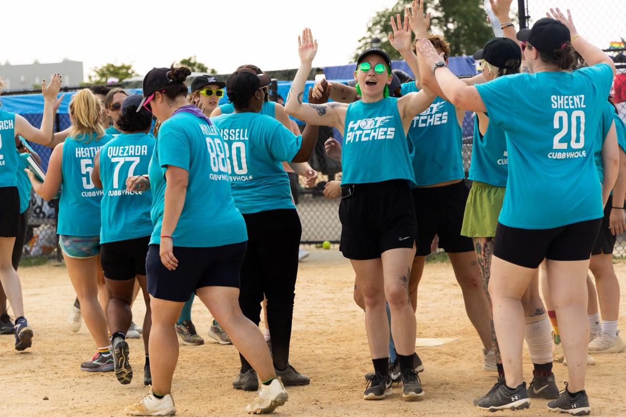 the Hot Pitches give group high fives