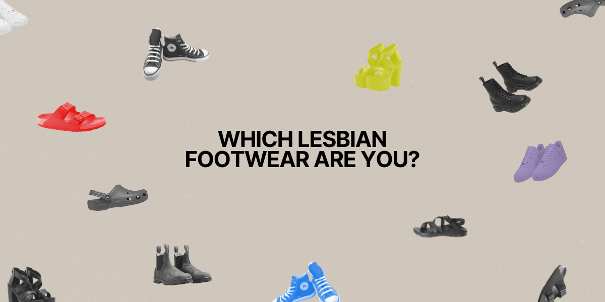 collage of shoes asking which lesbian footwear are you