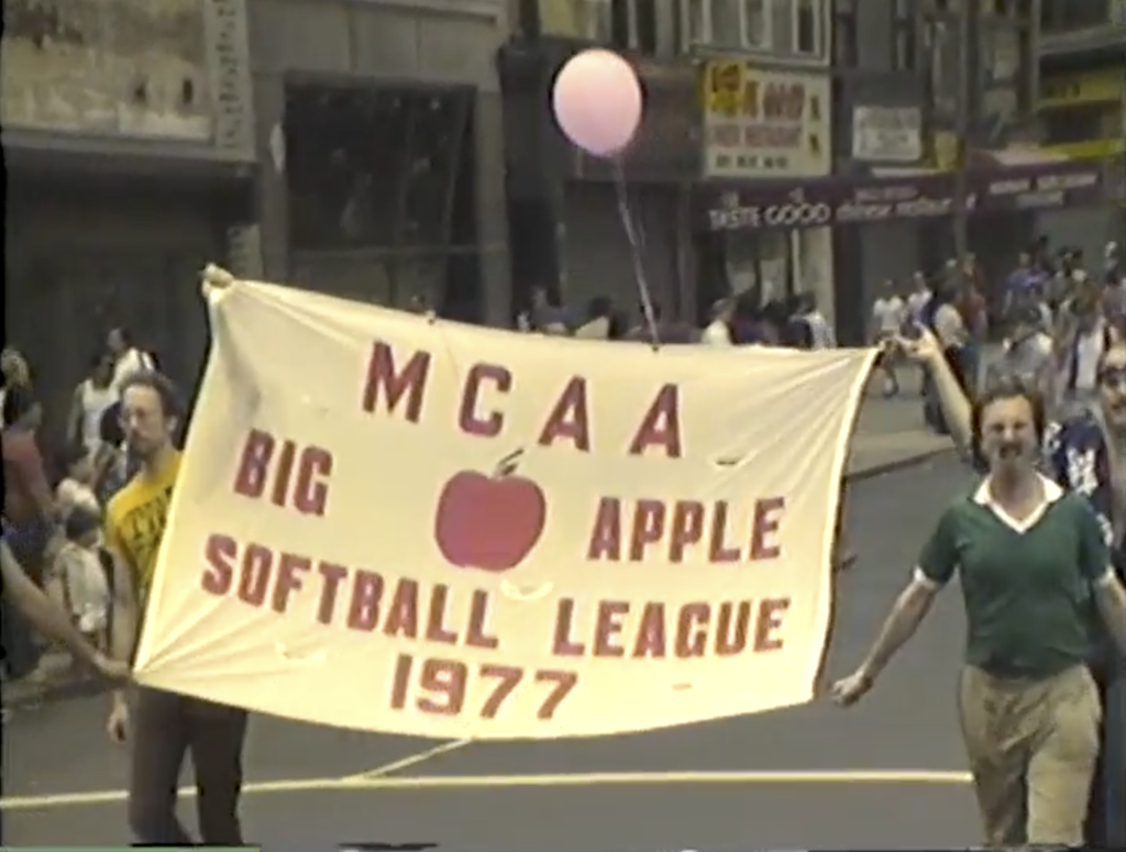Big Apple Softball League marching at NYC Pride in 1984