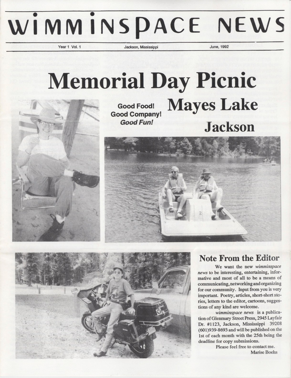 Image from June 1992 issue of WimminSpace News out of Jackson, Mississippi