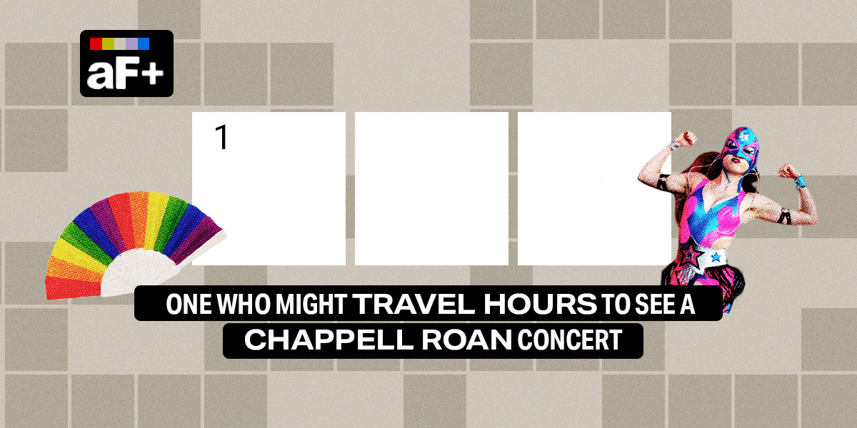 1 across / 3 letters / One who might travel hours to see a Chappell Roan concert