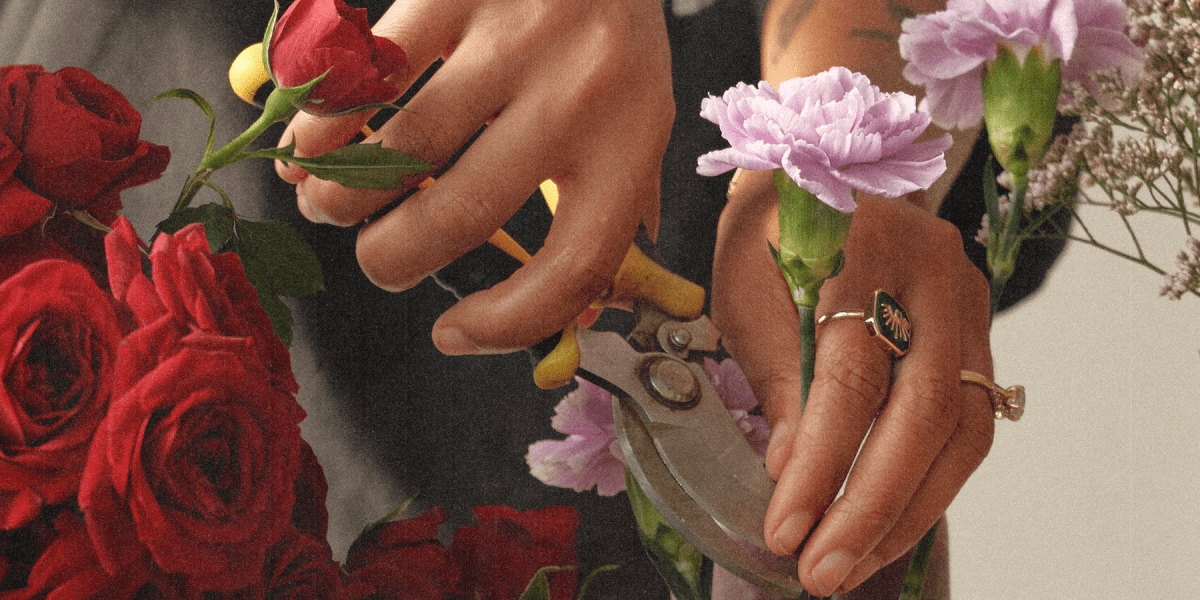 hands clipping flowers