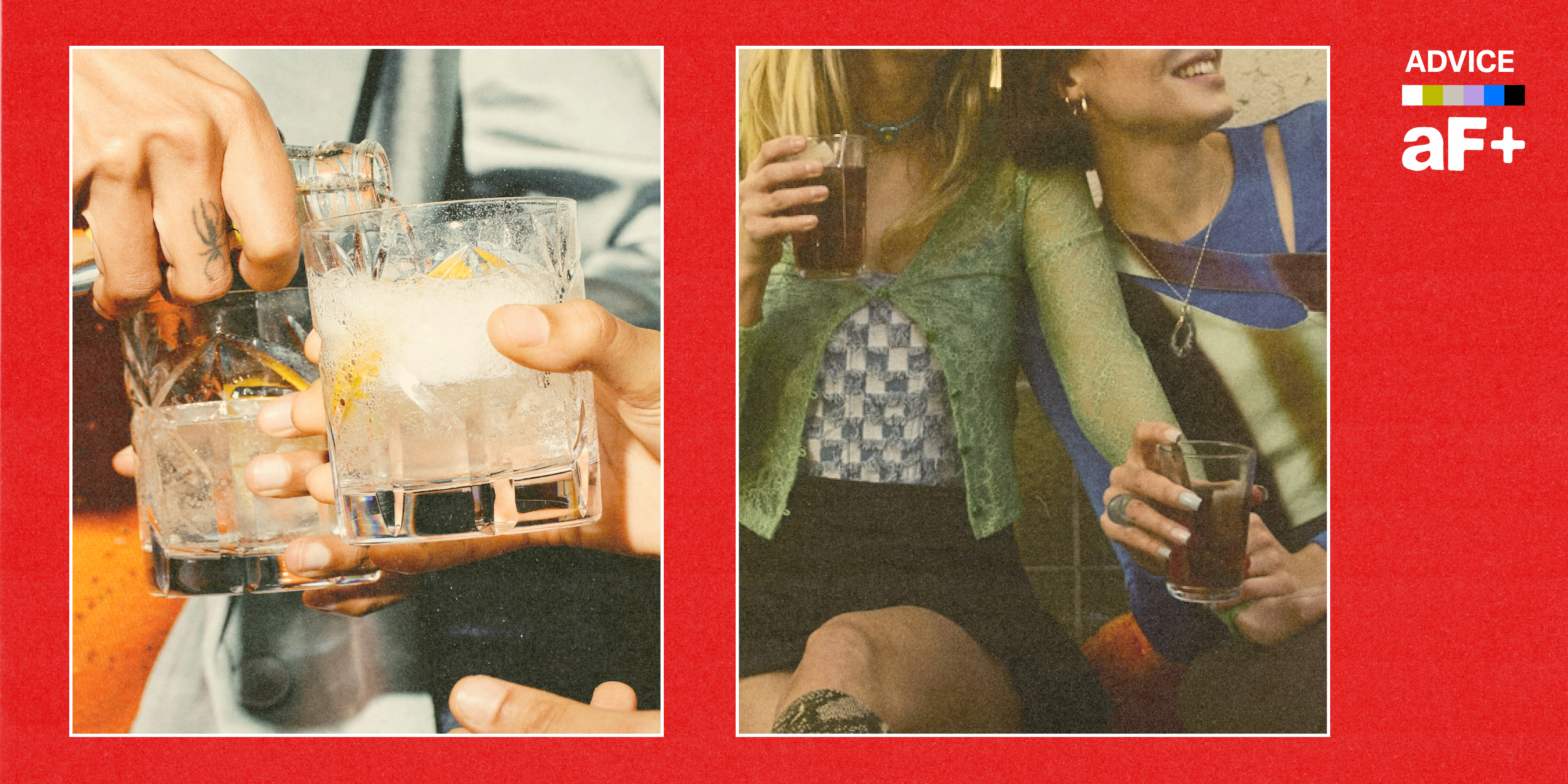 A collage shows people with cocktails and liquor pouring into glasses