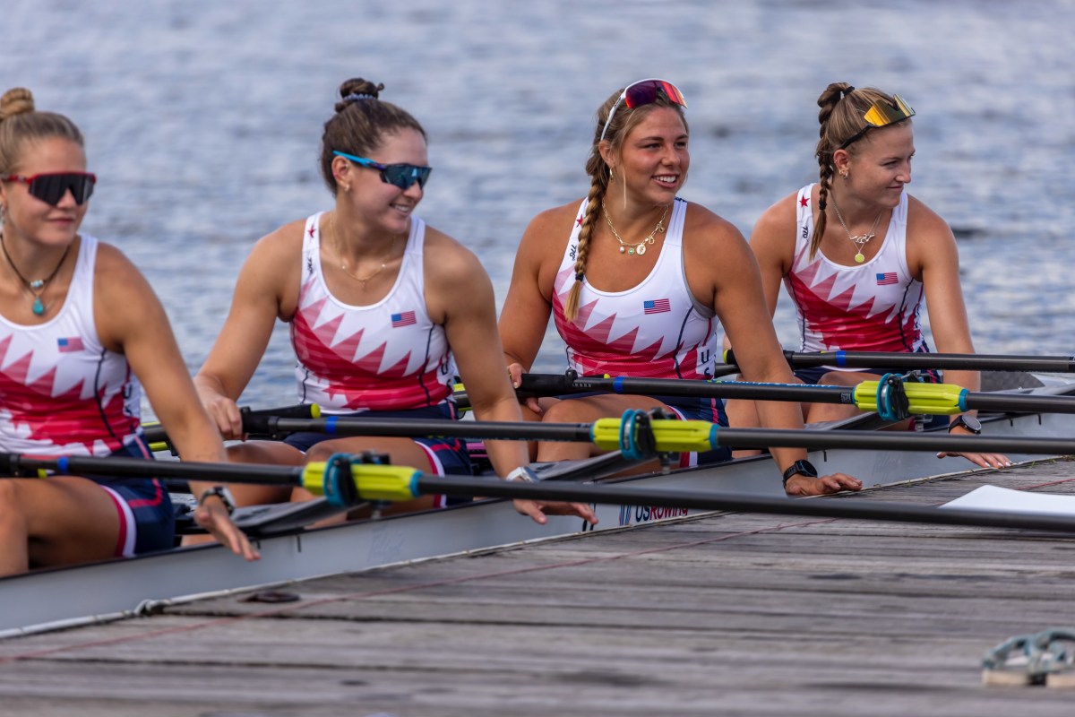 Cohen (second seat) and Joyce (fourth seat) with their Women’s Quadruple Sculls teammates courtesy of Joyce