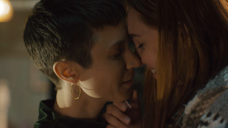 wynonna earp vengeance: waverly and nicole smile into a kiss