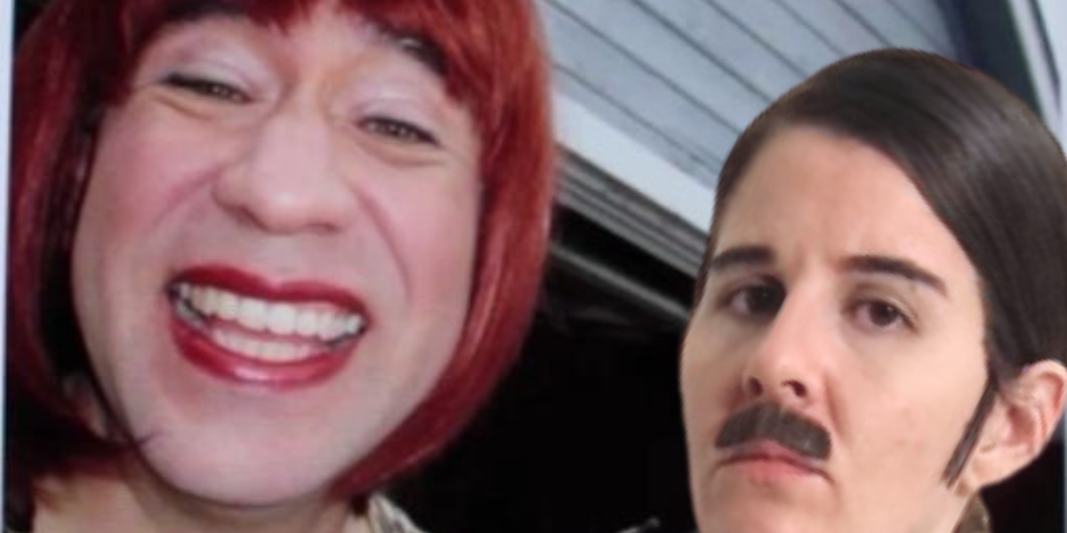 Fred Armisen in Portlandia next to Kristen Arnett dressed as Lance from Portlandia for Halloween