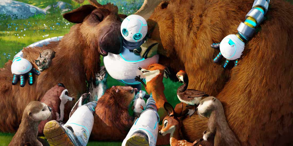 All the animals hug Roz in The Wild Robot