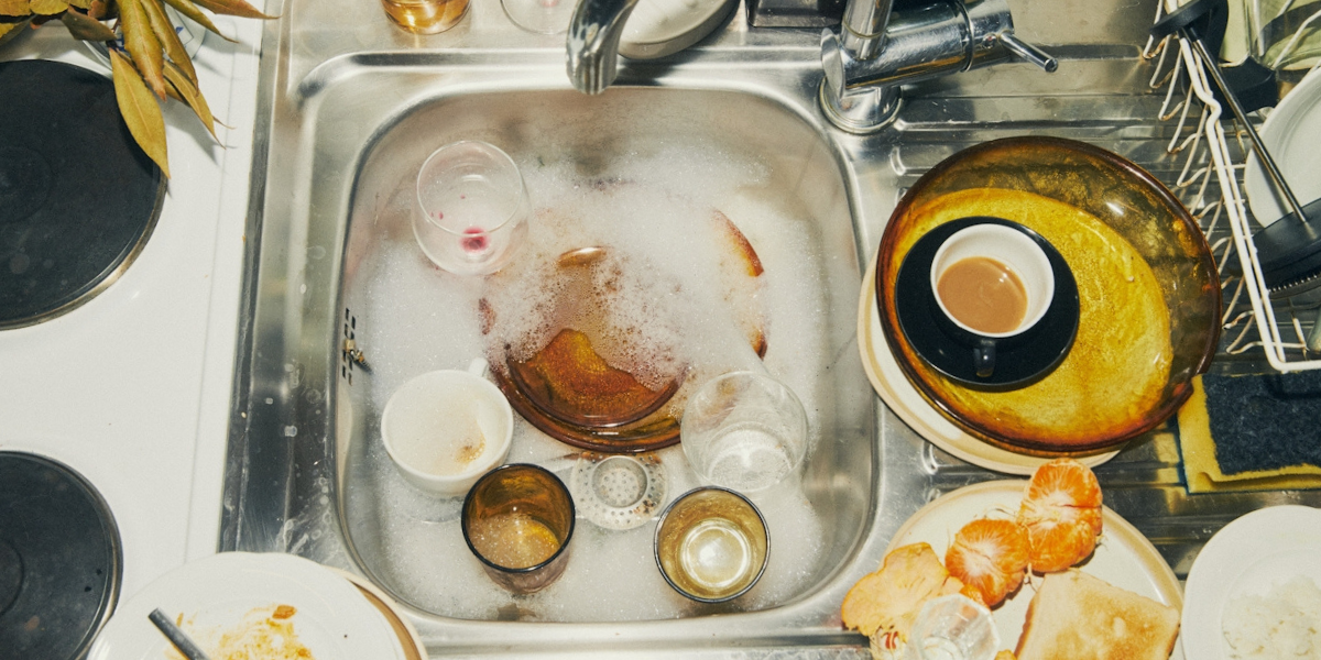 dirty dishes in a sink