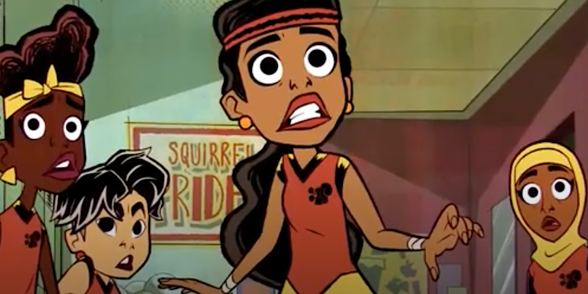 Indya Moore as Brooklyn looks scared in the cut episode of Moon Girl and Devil Dinosaur titled The Gatekeeper