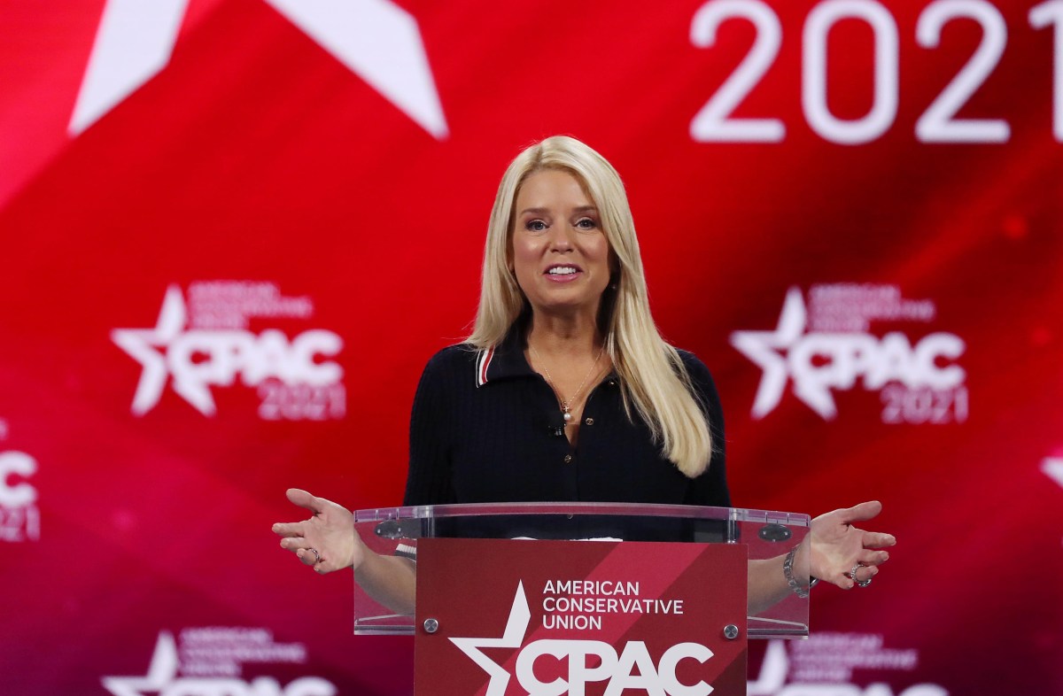 Former Florida attorney general Pam Bondi speaks at CPAC at the Hyatt Regency in Orlando on Friday, Feb. 26, 2021. After Matt Gaetz withdrew his nomination for U.S. attorney general, President-elect Donald Trump tapped Bondi as his new choice to fill the position. (Stephen M. Dowell/Orlando Sentinel/Tribune News Service via Getty Images)