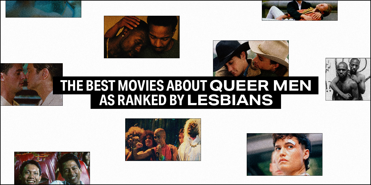 collage of bordered images of gay male movies