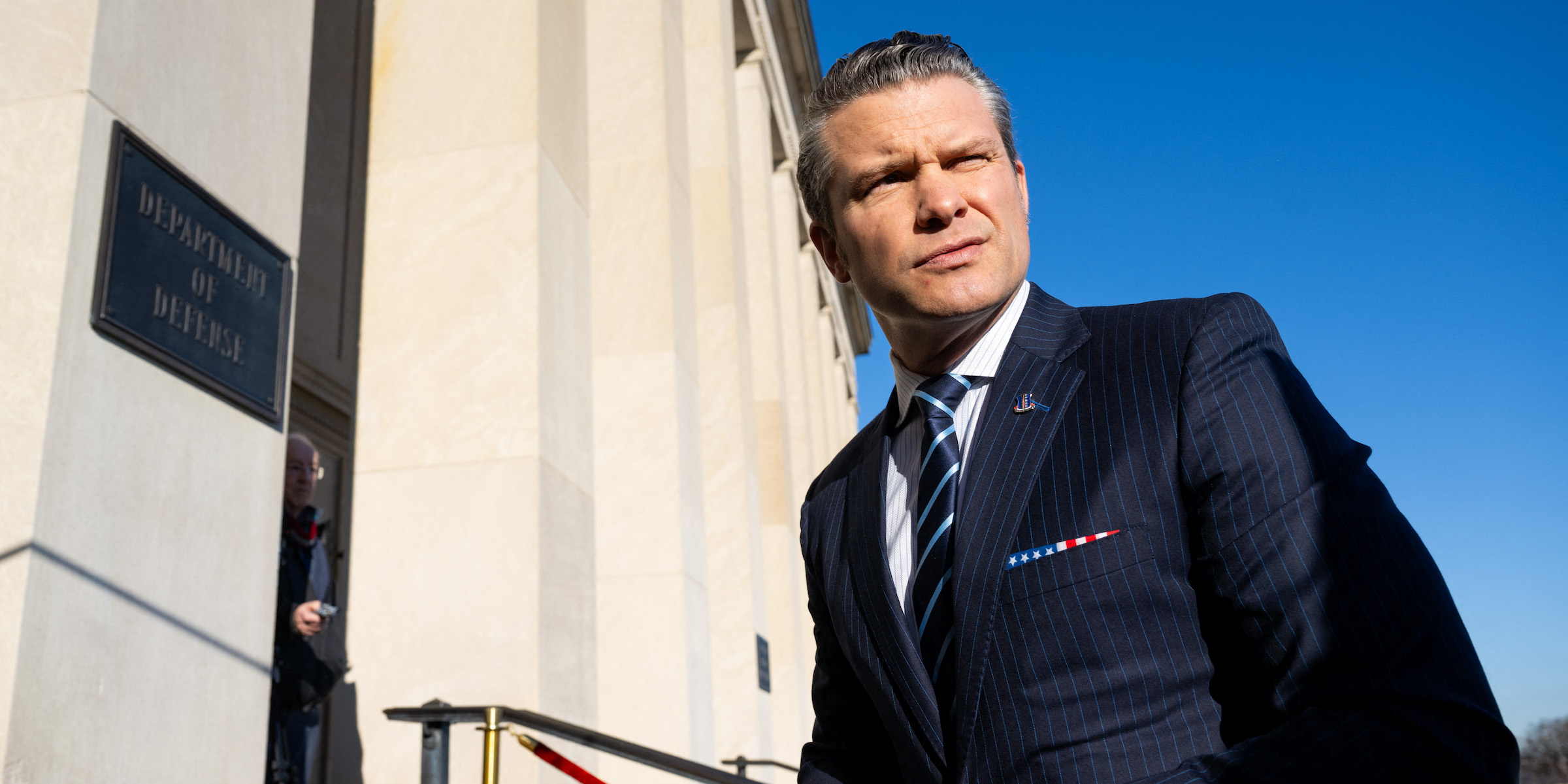 US Secretary of Defense Pete Hegseth speaks with the media during his first official arrival at the Pentagon as Secretary in Washington, DC, January 27, 2025. (Photo by SAUL LOEB / AFP)