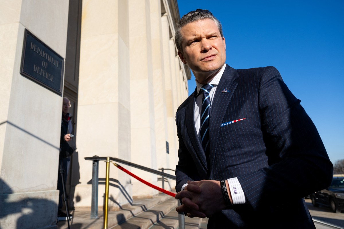 US Secretary of Defense Pete Hegseth speaks with the media during his first official arrival at the Pentagon as Secretary in Washington, DC, January 27, 2025. (Photo by SAUL LOEB / AFP) (Photo by SAUL LOEB/AFP via Getty Images)