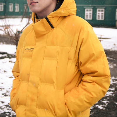 yellow puffer jacket