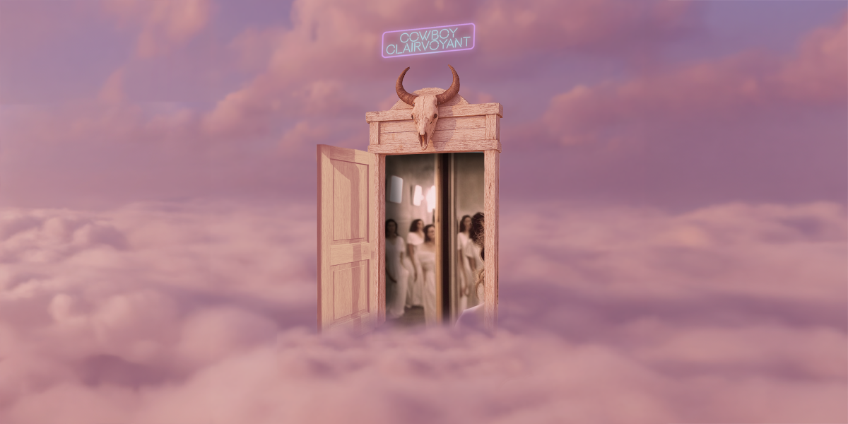 Cowboy Clairvoyant above a door with a dream in it