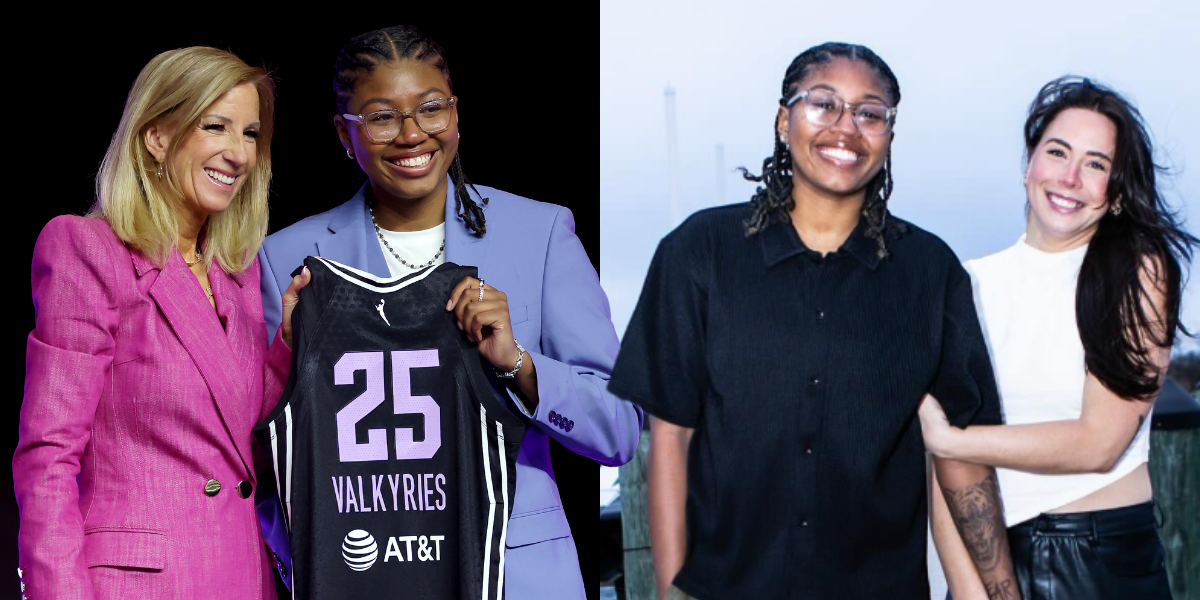 (Photo of Sellers getting drafted by Elsa/Getty Images. The other photo is of Sellers and her fiancce, Faith