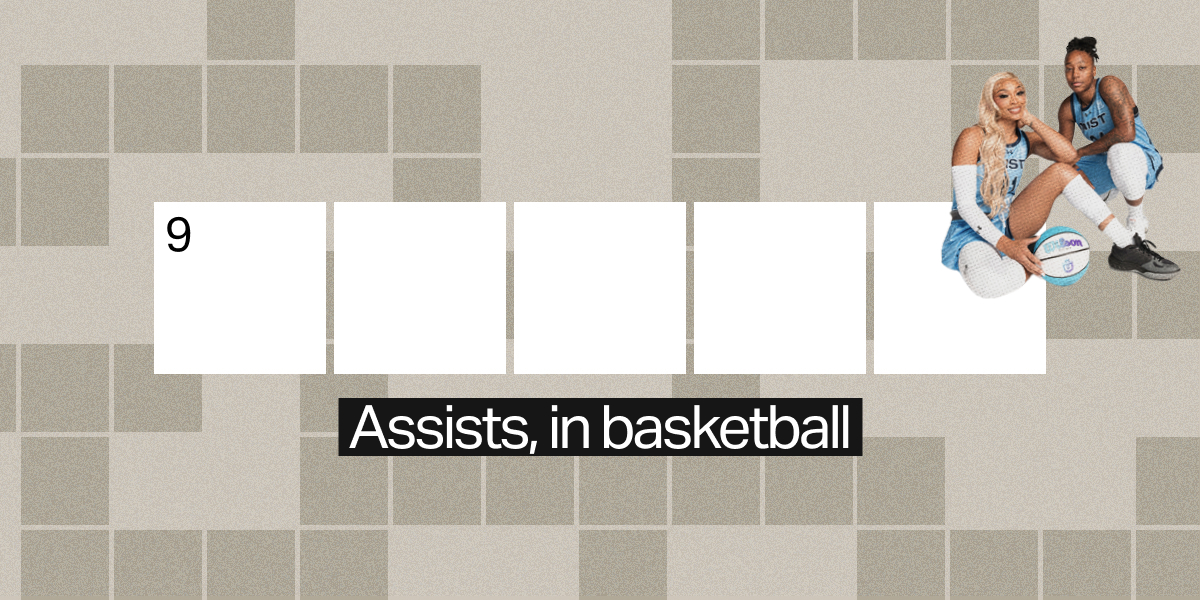 9 across / 5 letters / Assists, in basketball please use an image of a queer WNBA player for this