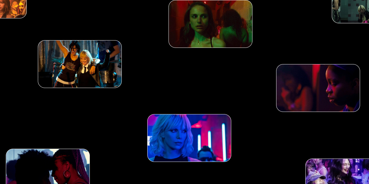 Top 10 night club scenes from lesbian movies: a collage from Atomic Blonde, Pariah, Black Swan, and more