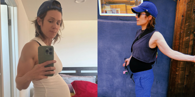 Cameron Esposito posing for pregnancy selfies