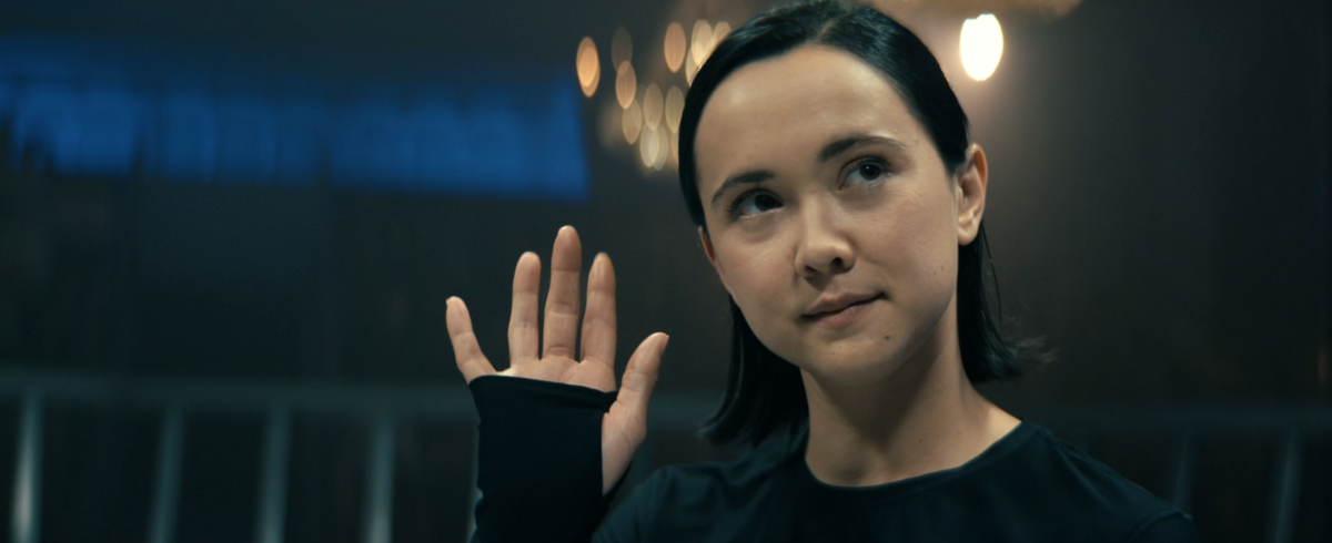 Gen V 204: Cipher makes Jordan do a cheeky little wave up to the VIP box