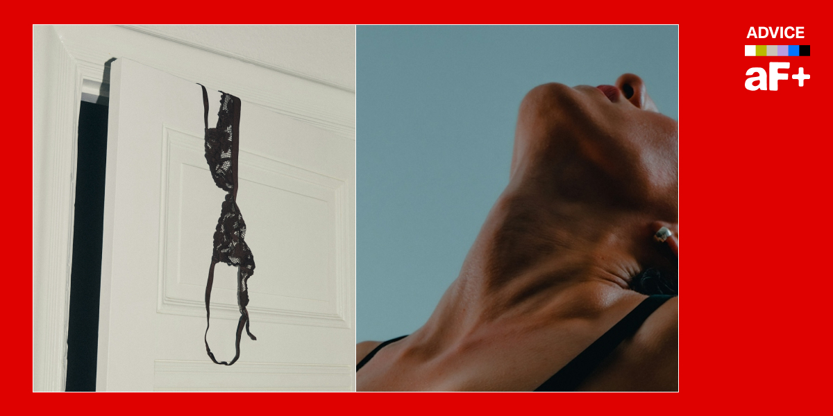 a door with a bra on it and a person orgasming