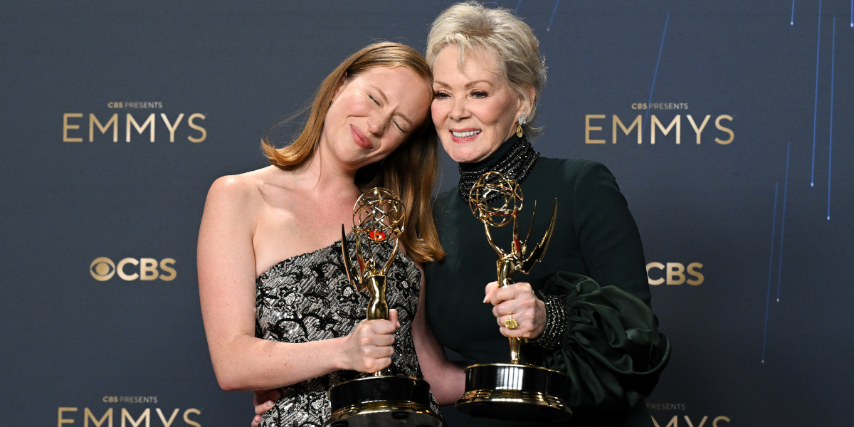 Hannah Einbinder and Jean Smart at the Emmys with their Emmys